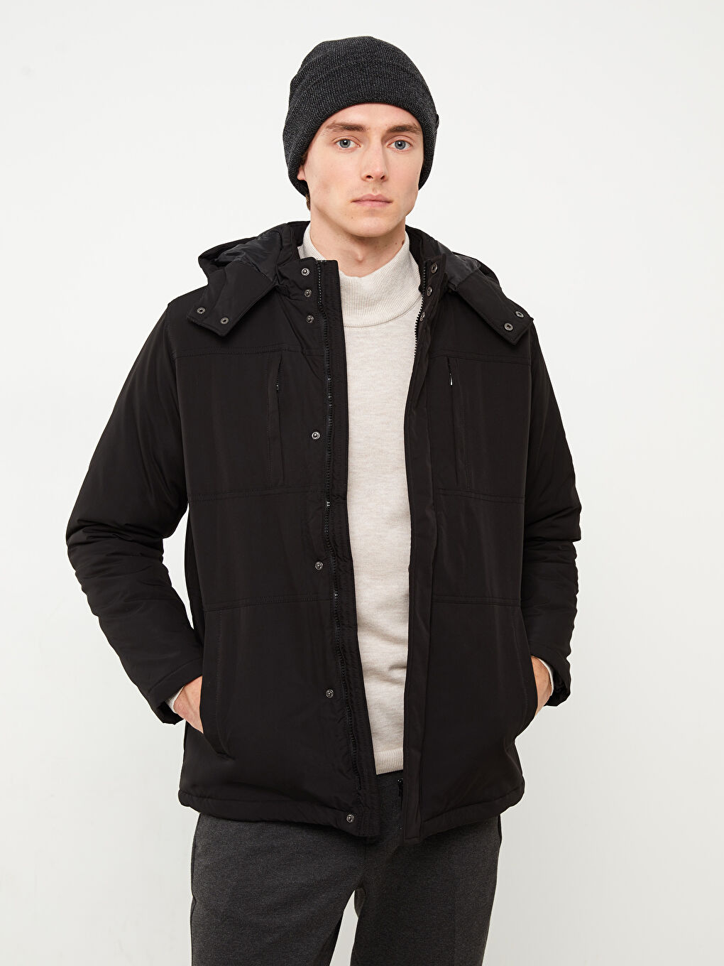 LCWAIKIKI Classic Standard Fit Hooded Men's Coat -W20443Z8-CVL
