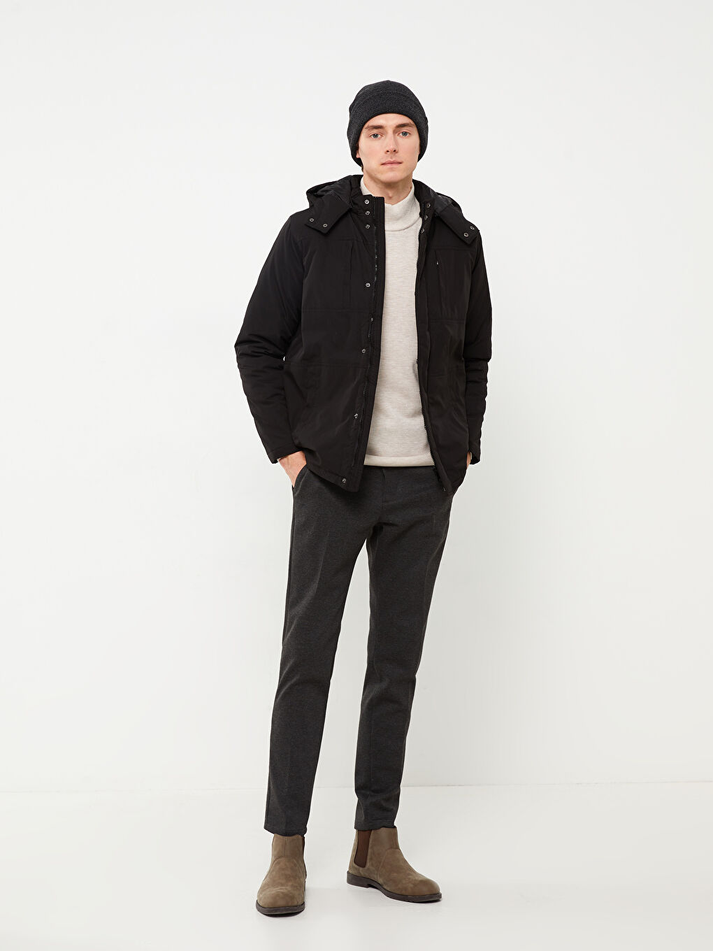 LCWAIKIKI Classic Standard Fit Hooded Men's Coat -W20443Z8-CVL