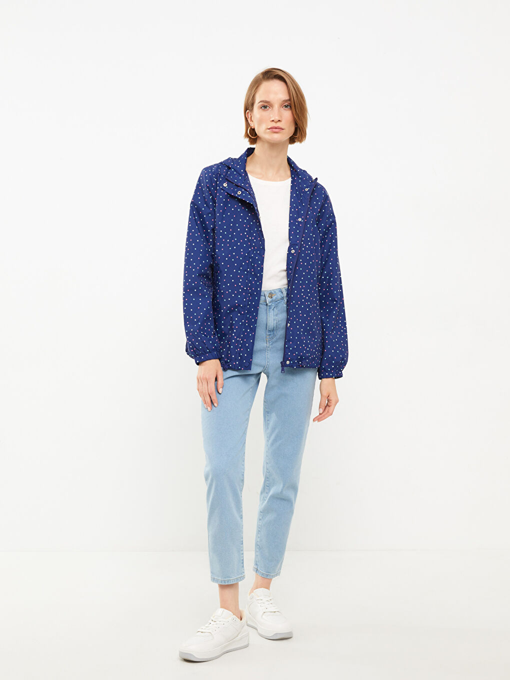 Hooded Patterned Long Sleeve Women's Raincoat