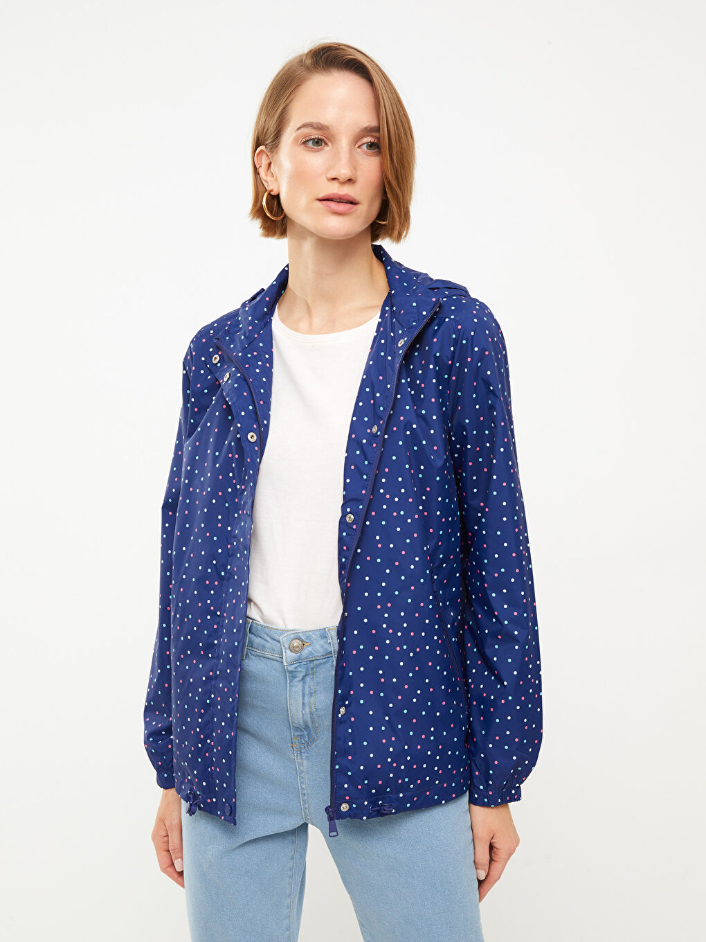 Hooded Patterned Long Sleeve Women's Raincoat-1