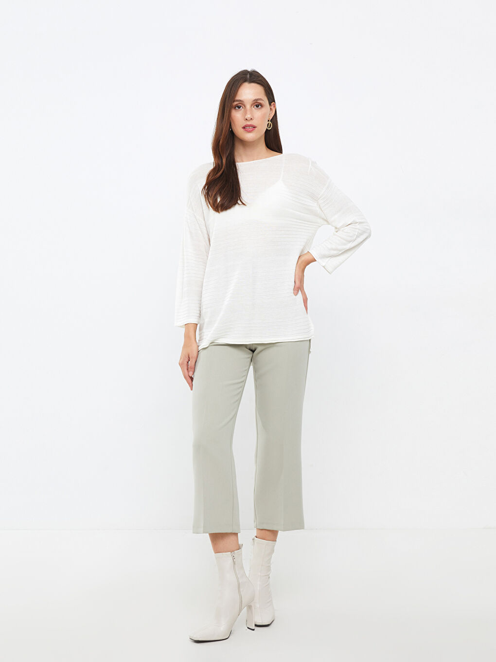 LCWAIKIKI Basic Schulterfreier Ausschnitt Schlicht Langarm Strickpullover für Damen -W20505Z8-R9J