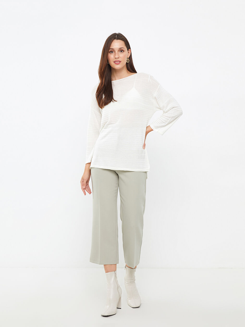 LCWAIKIKI Basic Schulterfreier Ausschnitt Schlicht Langarm Strickpullover für Damen -W20505Z8-R9J