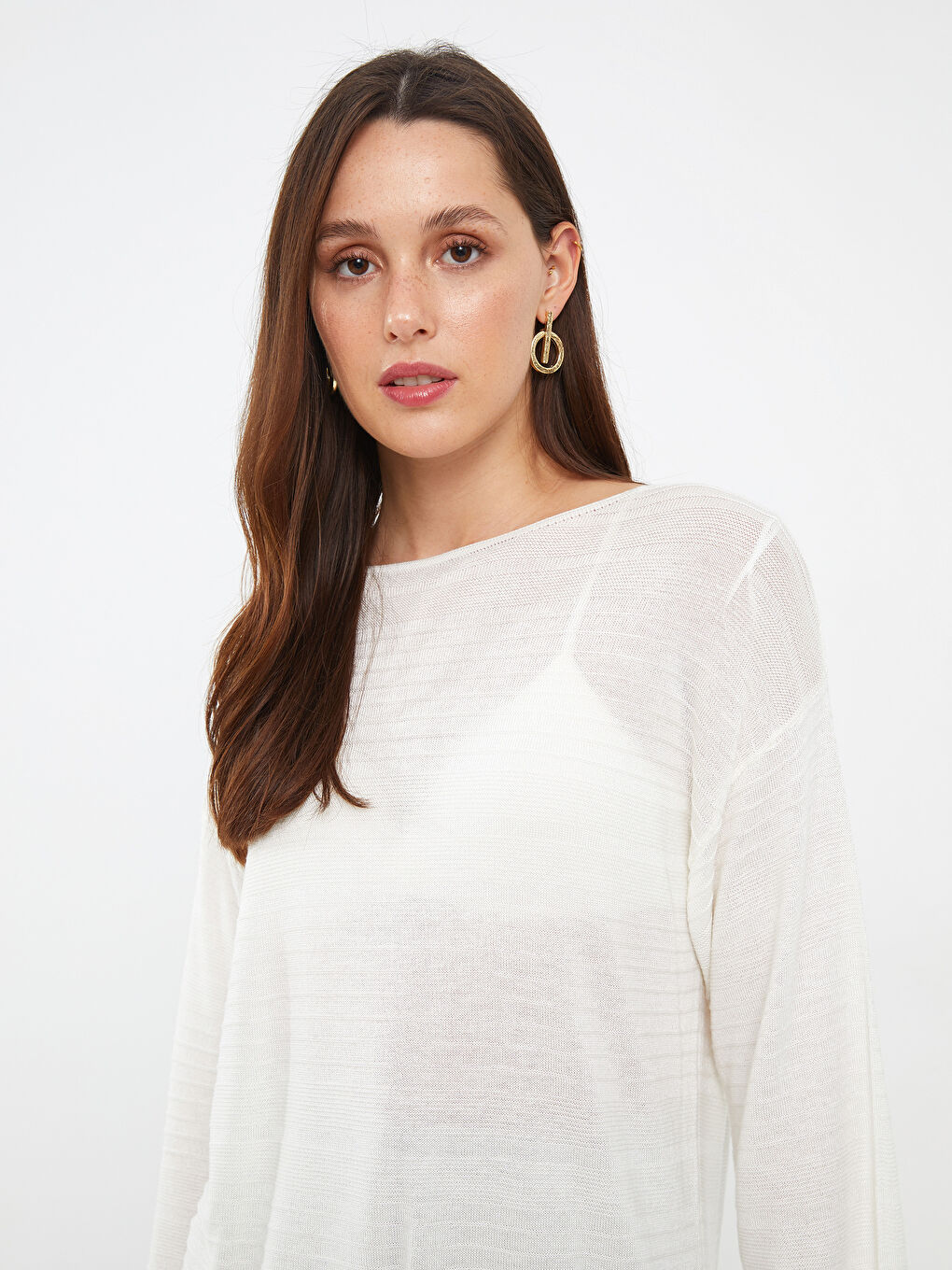 LCWAIKIKI Basic Schulterfreier Ausschnitt Schlicht Langarm Strickpullover für Damen -W20505Z8-R9J