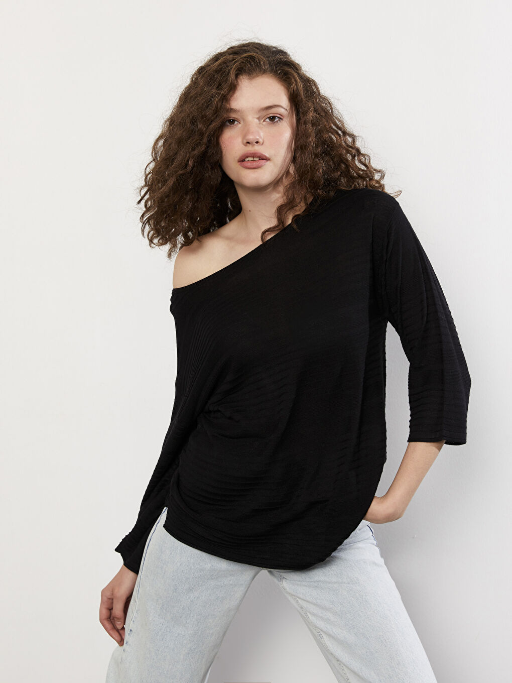 Slash Neck Plain Long Sleeve Women's Knitwear Sweater -W20505Z8-CVL