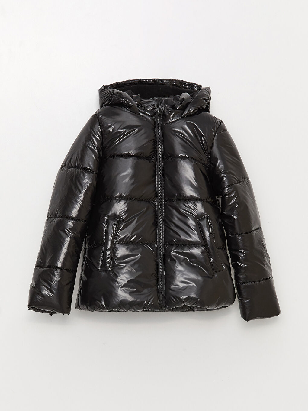 Siyah Kapüşonlu Basic Kız Çocuk Şişme Mont