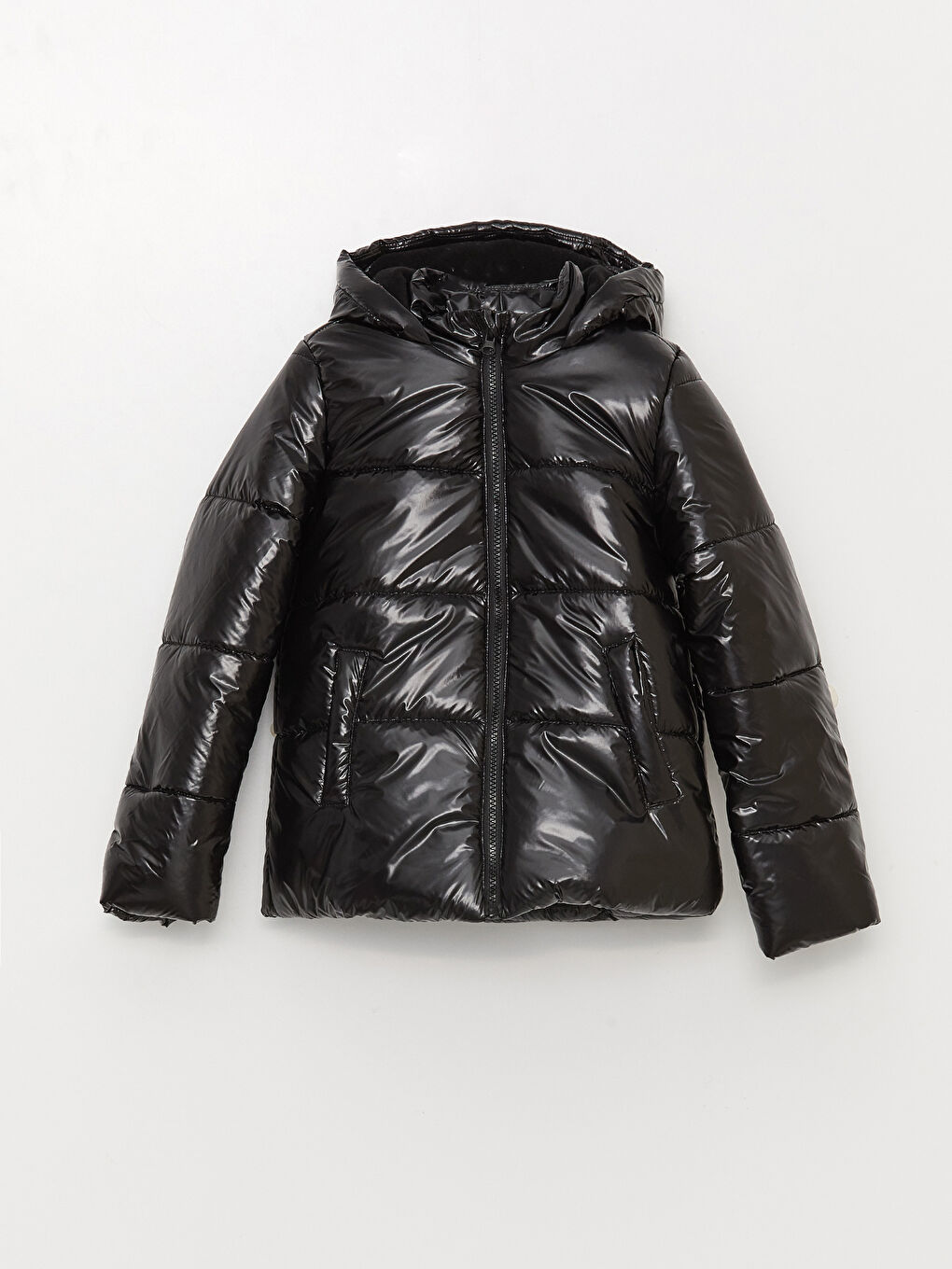 Siyah Kapüşonlu Basic Kız Çocuk Şişme Mont-1