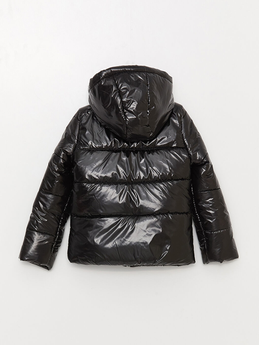 Siyah Kapüşonlu Basic Kız Çocuk Şişme Mont-3