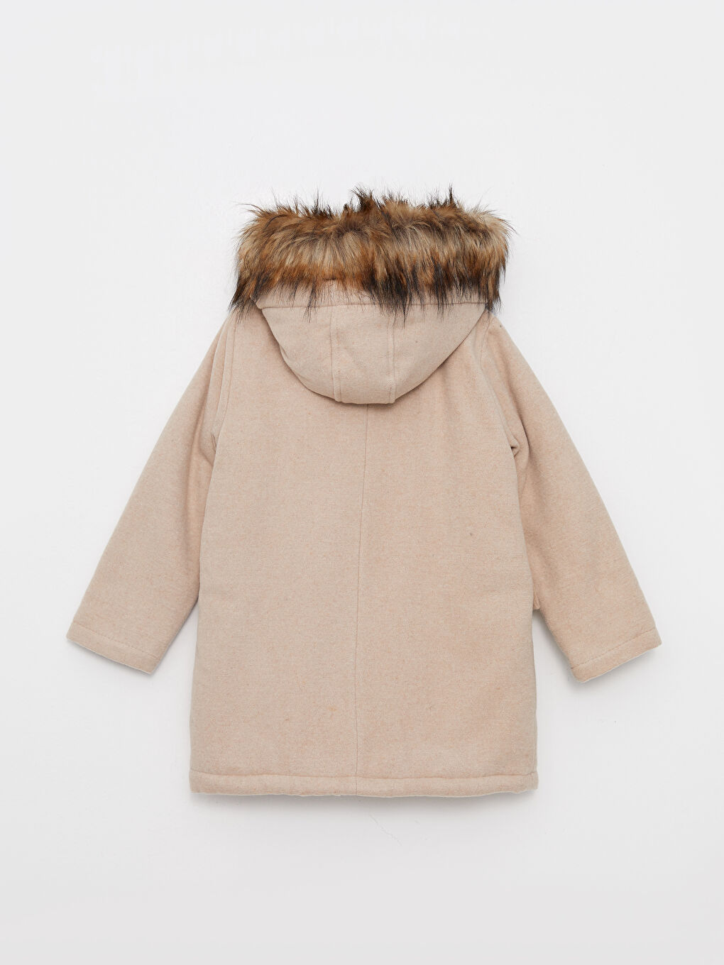 Bej Kapüşonlu Kız Çocuk Kaşe Kaban-1