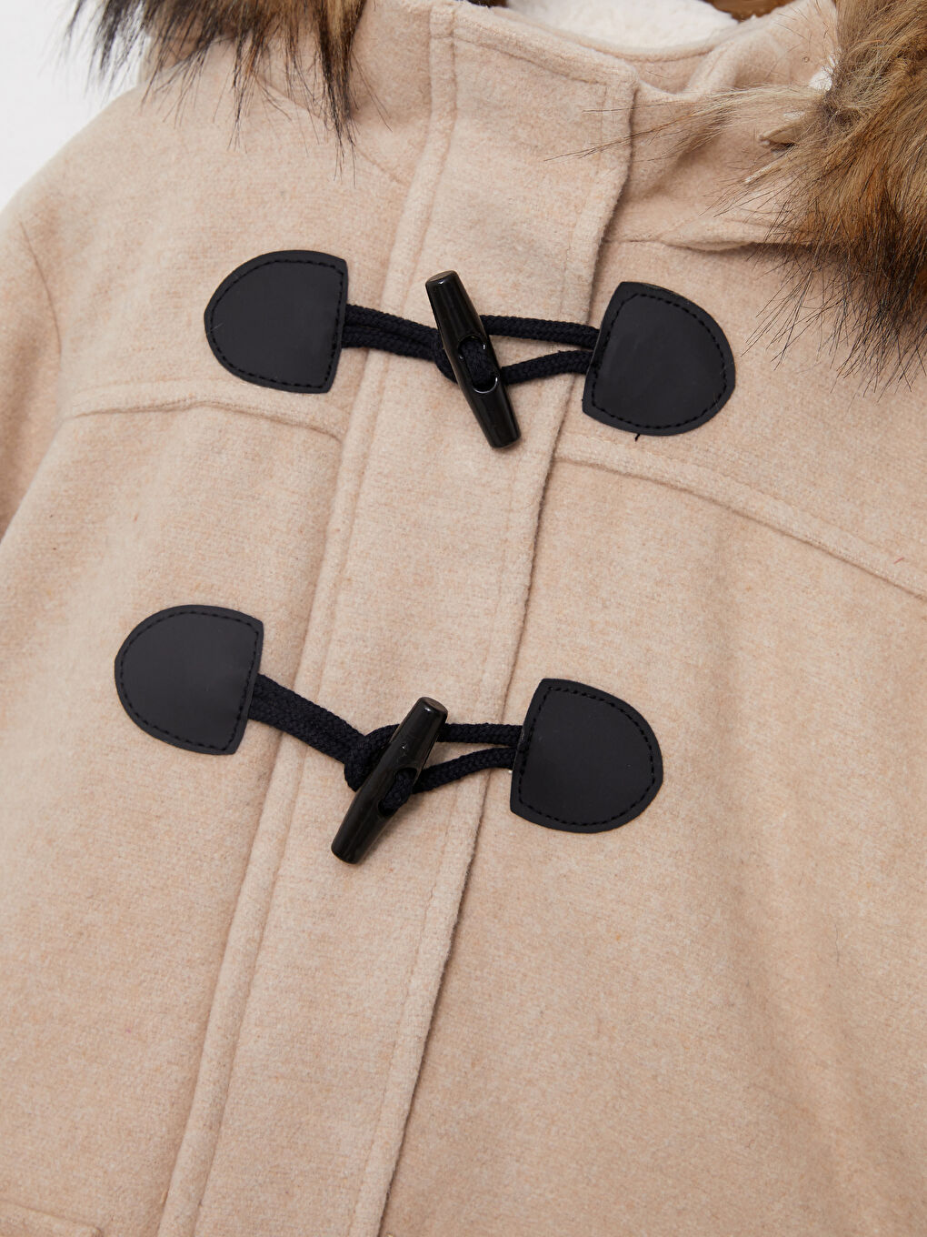 Bej Kapüşonlu Kız Çocuk Kaşe Kaban-3