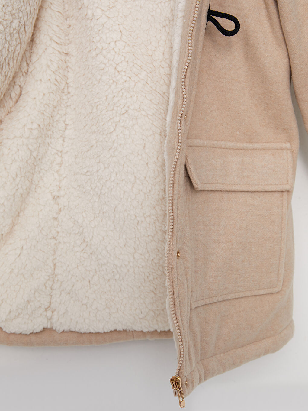 Bej Kapüşonlu Kız Çocuk Kaşe Kaban-4