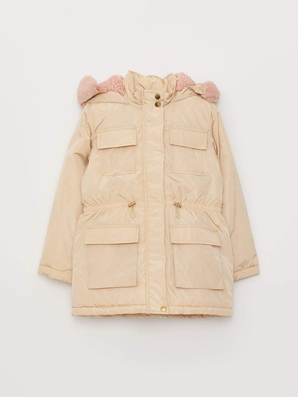 Bej Kapüşonlu Basic Kız Çocuk Parka