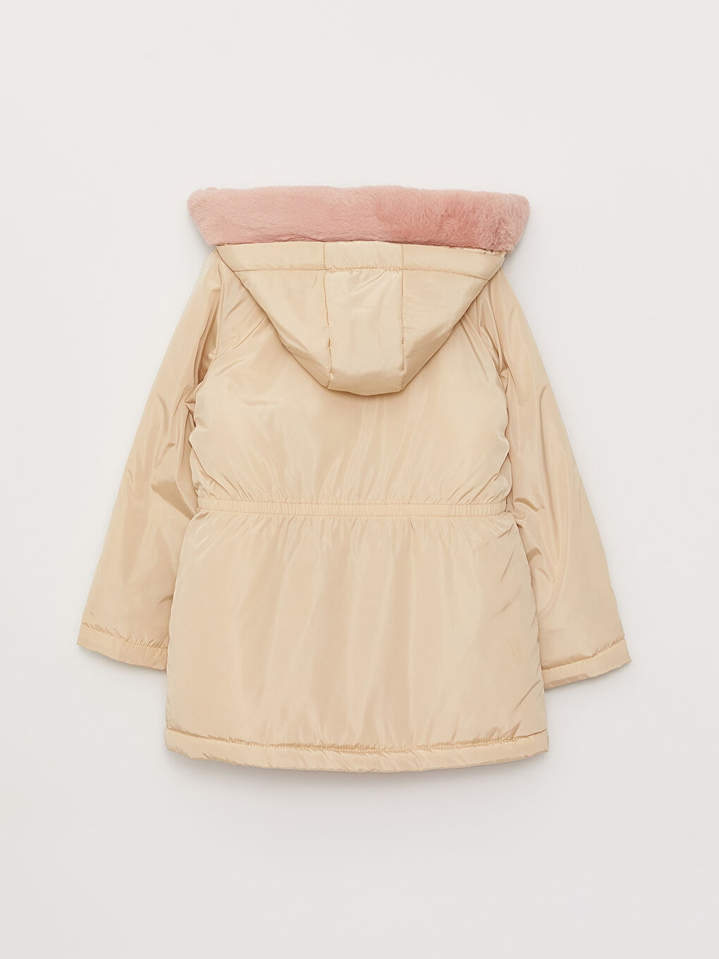 Bej Kapüşonlu Basic Kız Çocuk Parka-1