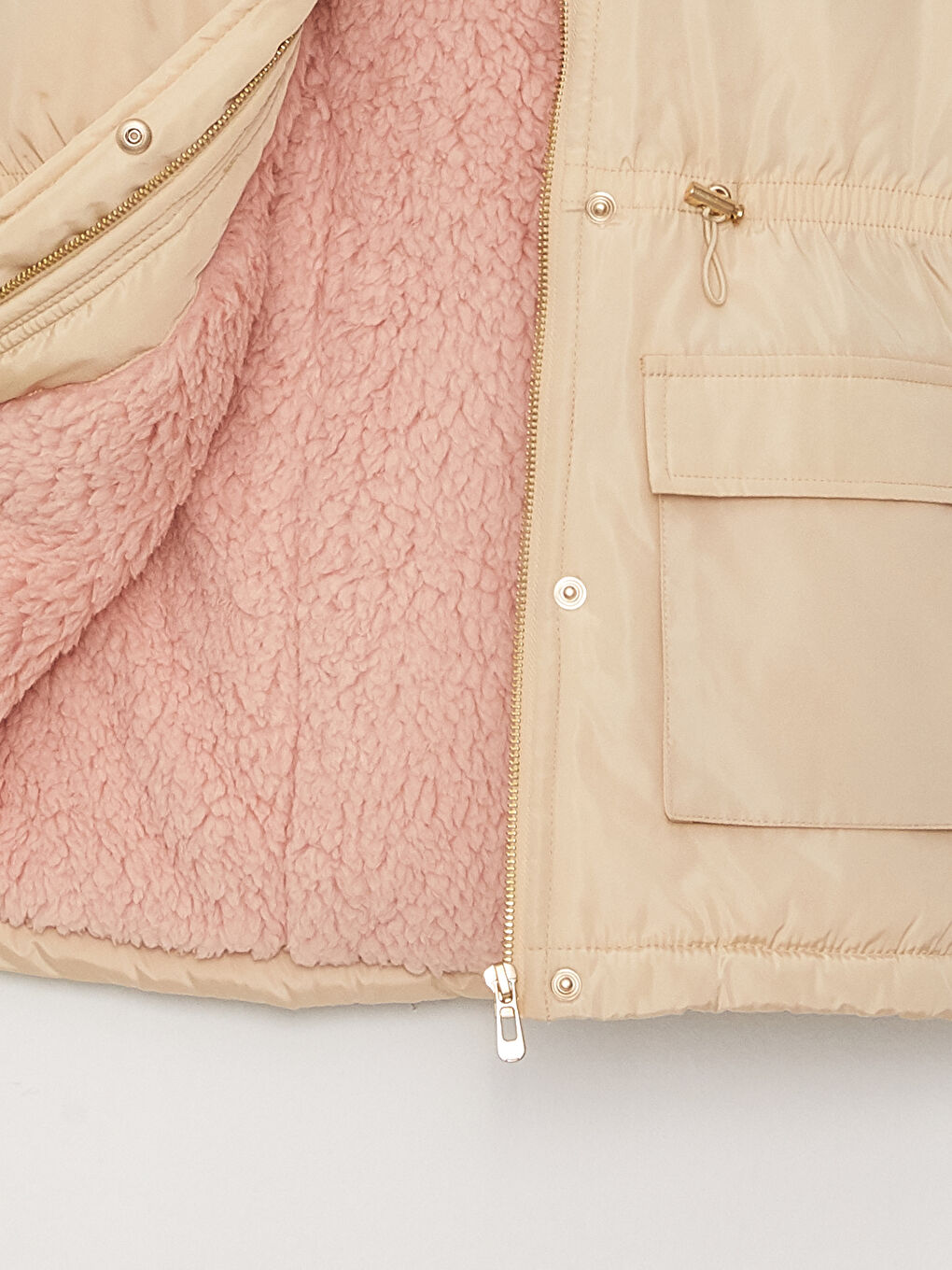 Bej Kapüşonlu Basic Kız Çocuk Parka-3