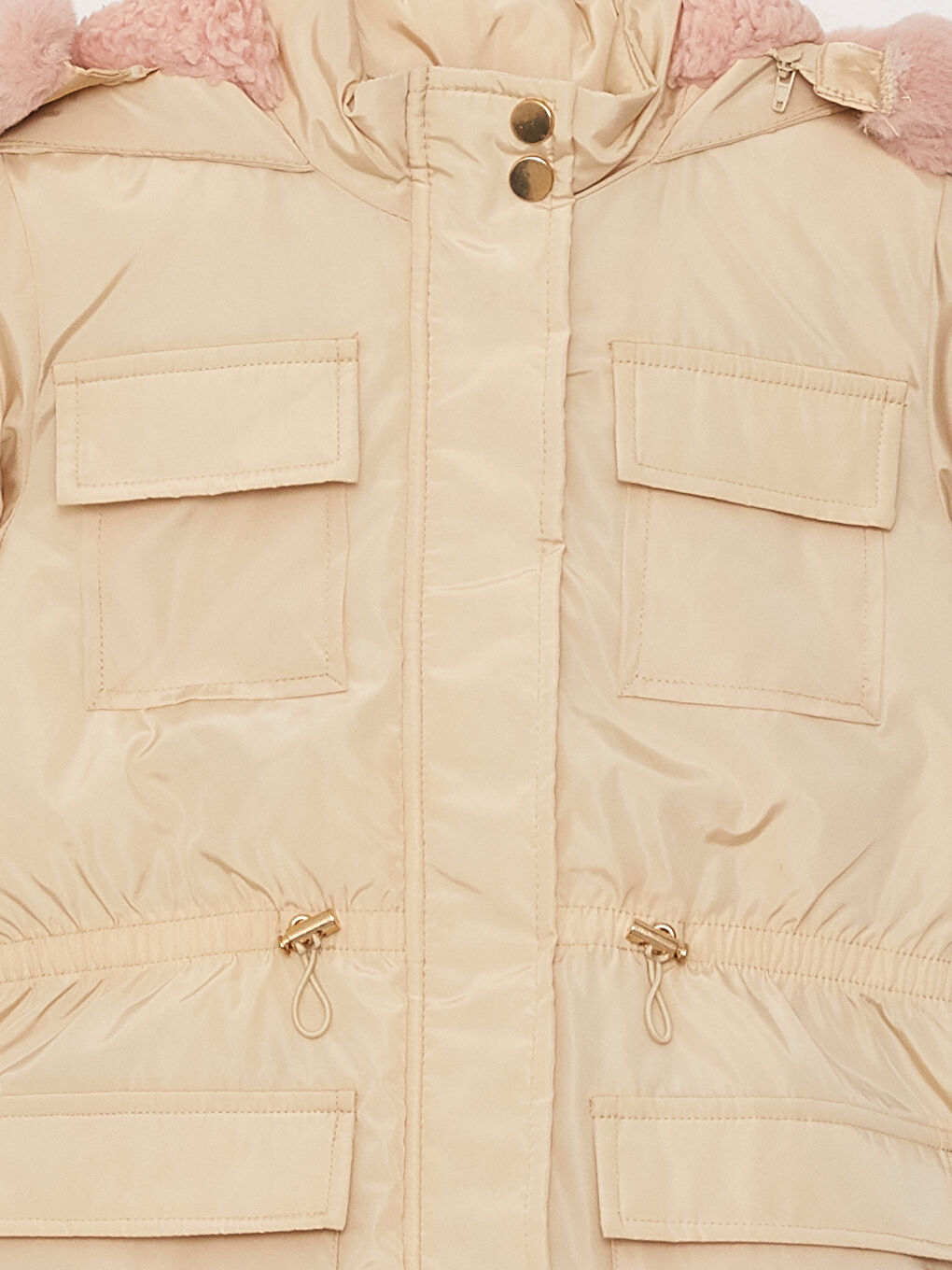 Bej Kapüşonlu Basic Kız Çocuk Parka-4