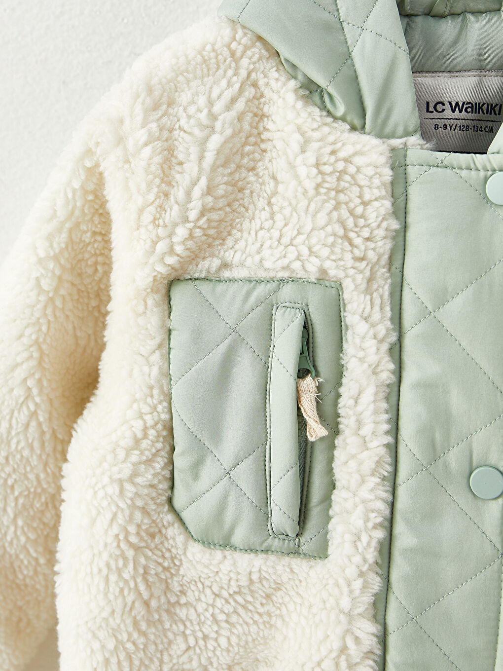 Ekru Kapüşonlu Pelüş Kız Çocuk Mont-2