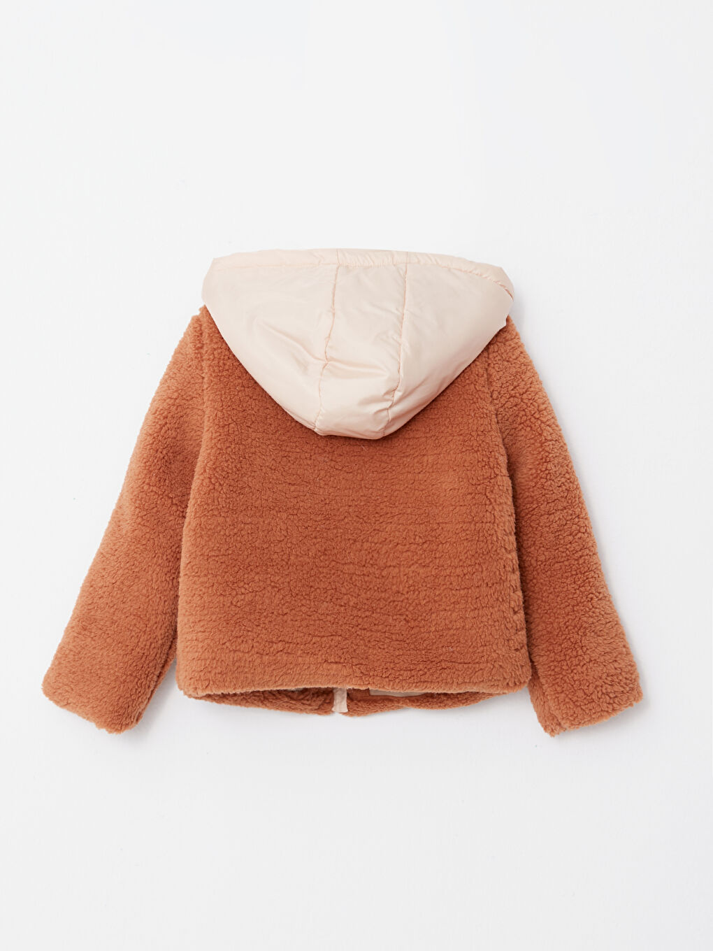 Bej Kapüşonlu Renk Bloklu Kız Çocuk Mont-1