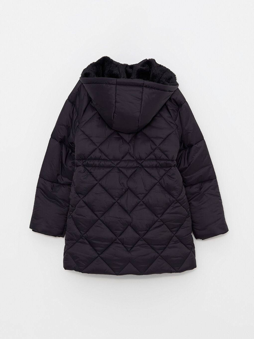 Siyah Kapüşonlu Kapitone Desenli Kız Çocuk Parka-2