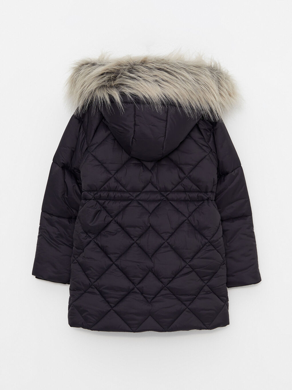 Siyah Kapüşonlu Kapitone Desenli Kız Çocuk Parka-3