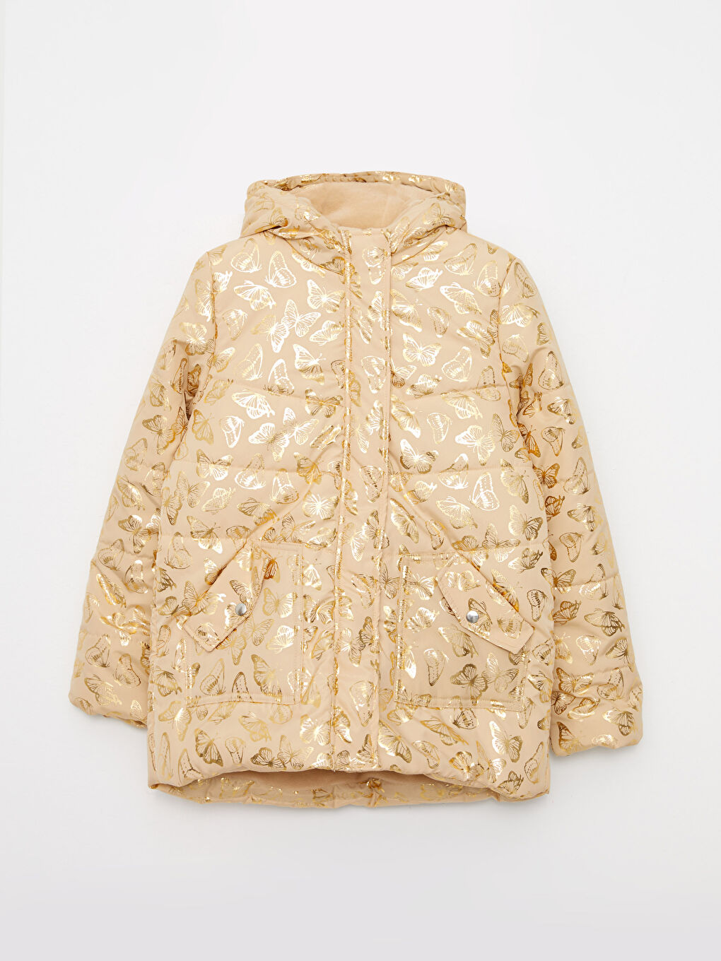 LCW Kids Hooded Printed Girl Coat -W20532Z4-LQB