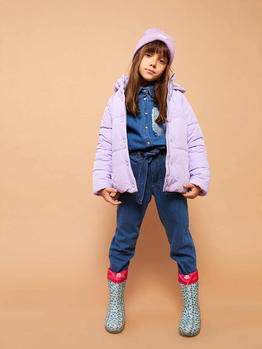 Geacă Matlasată Basic cu Glugă pentru Fete-2