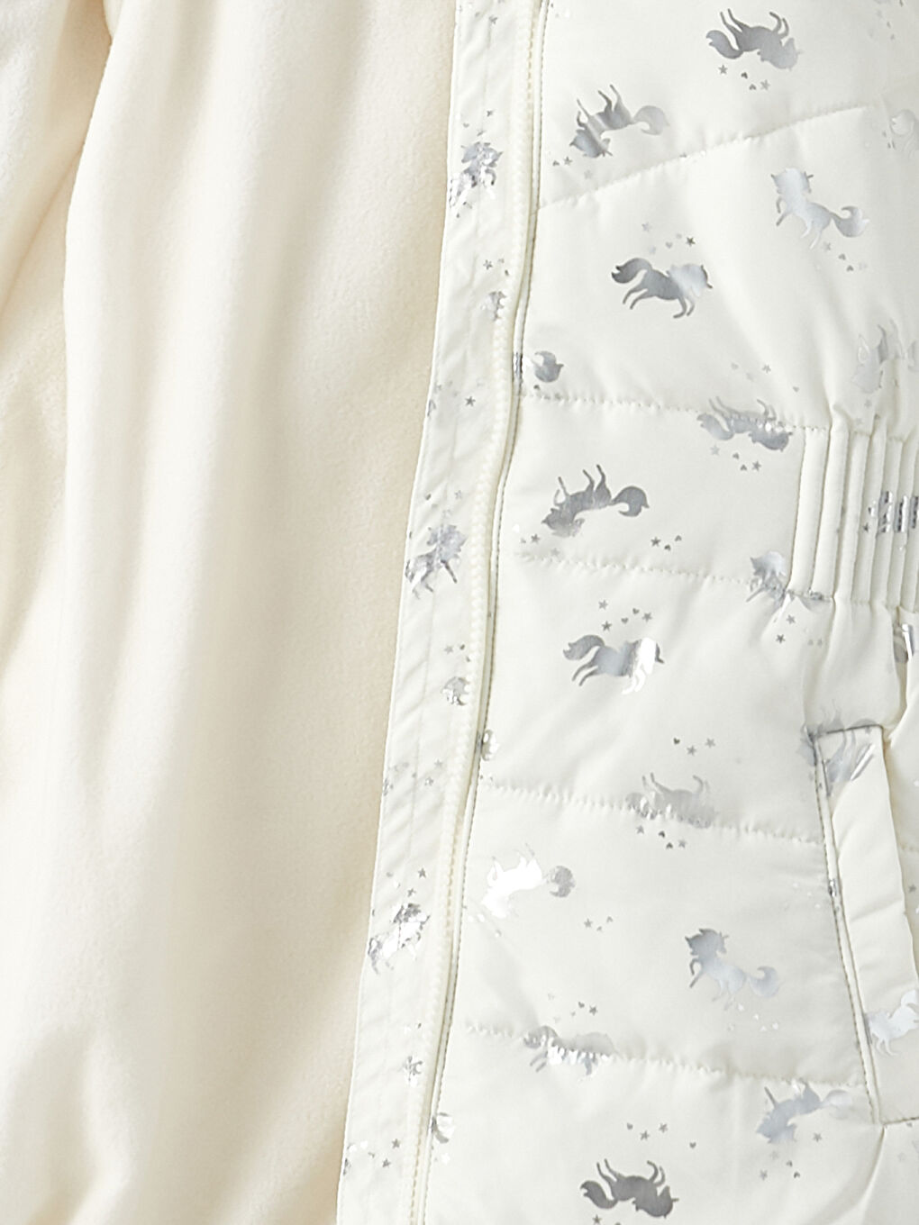 Ekru Kapüşonlu Baskılı Kız Çocuk Mont-1