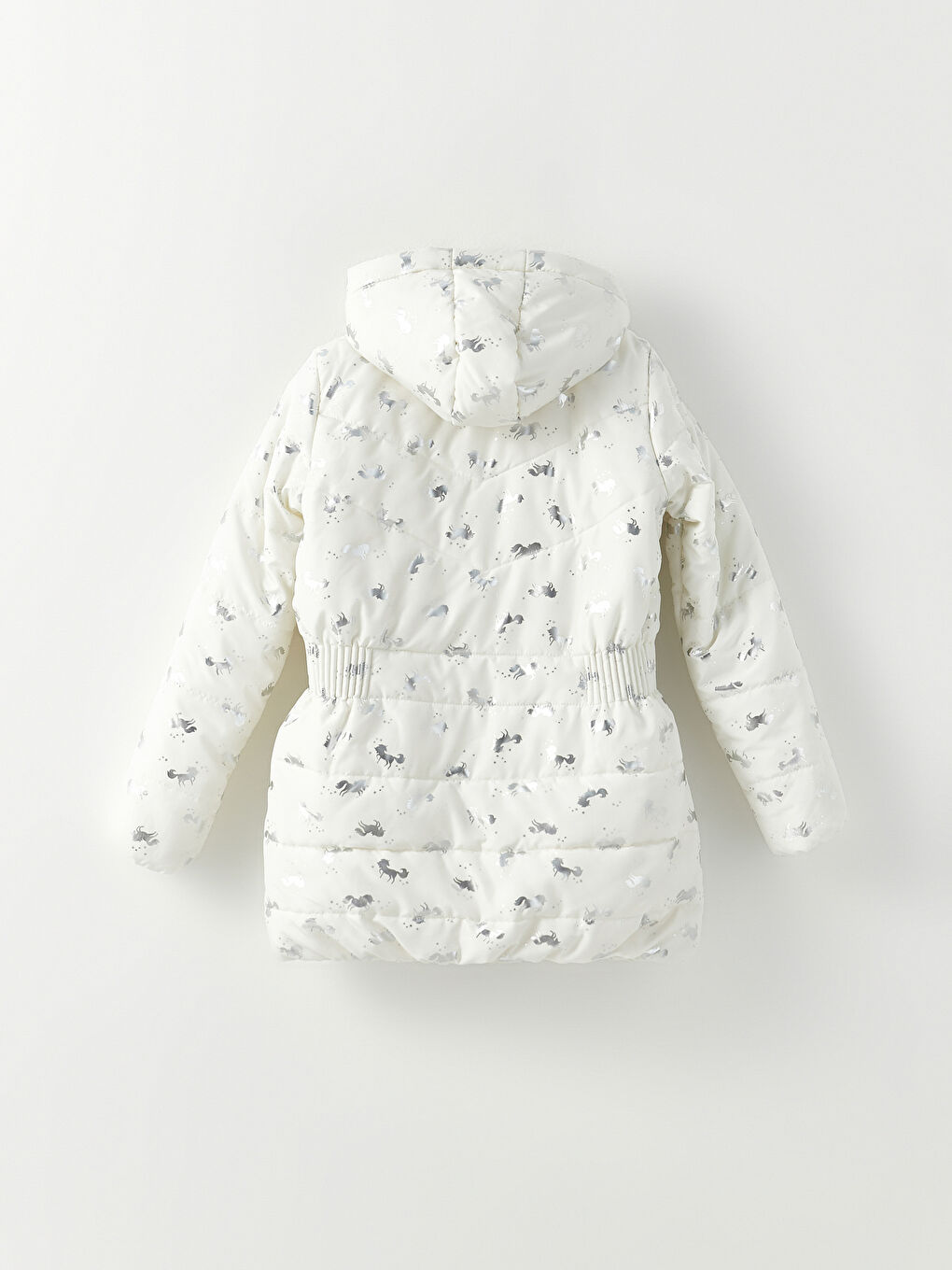 Ekru Kapüşonlu Baskılı Kız Çocuk Mont-3
