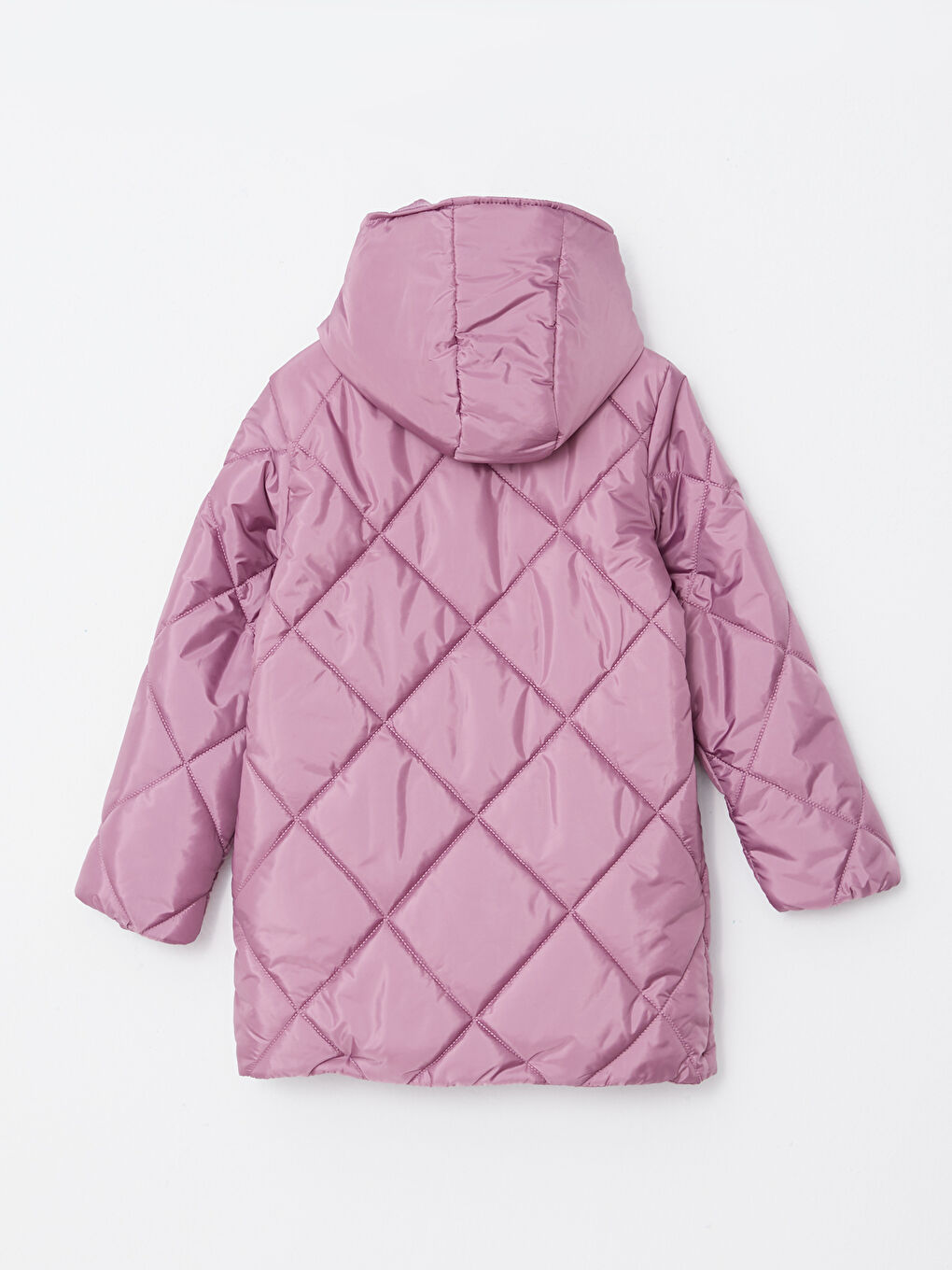 Mor Kapüşonlu Kapitone Desenli Kız Çocuk Mont-1