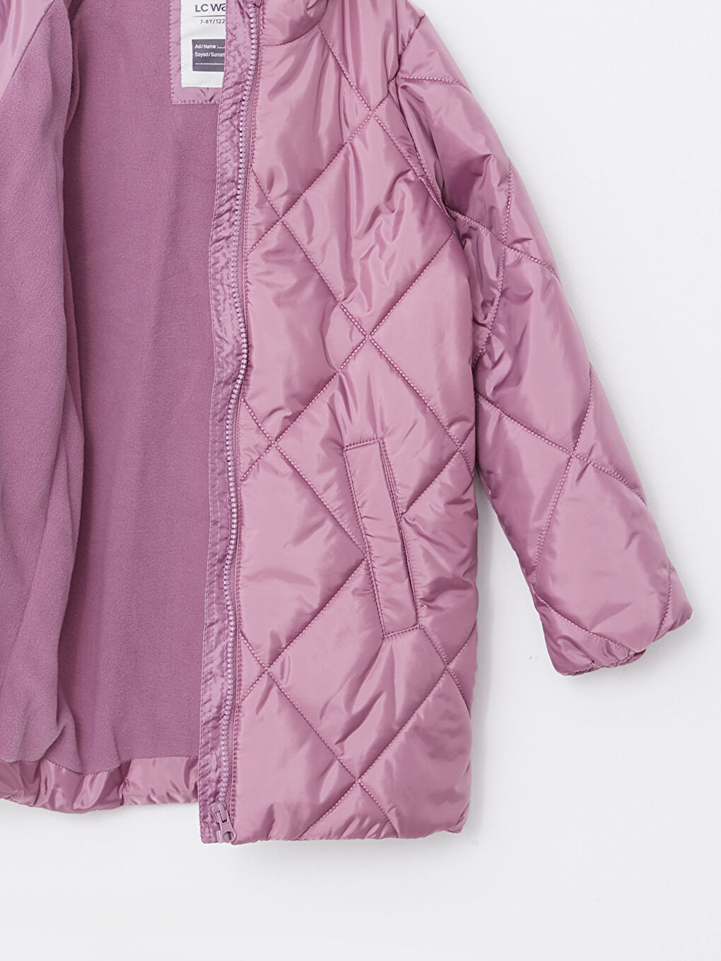 Mor Kapüşonlu Kapitone Desenli Kız Çocuk Mont-2