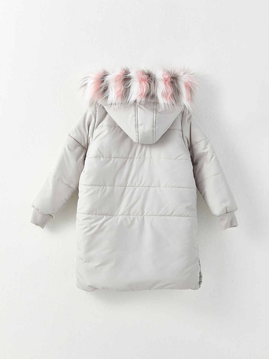 Gri Kapüşonlu Baskılı Kız Çocuk Mont-1