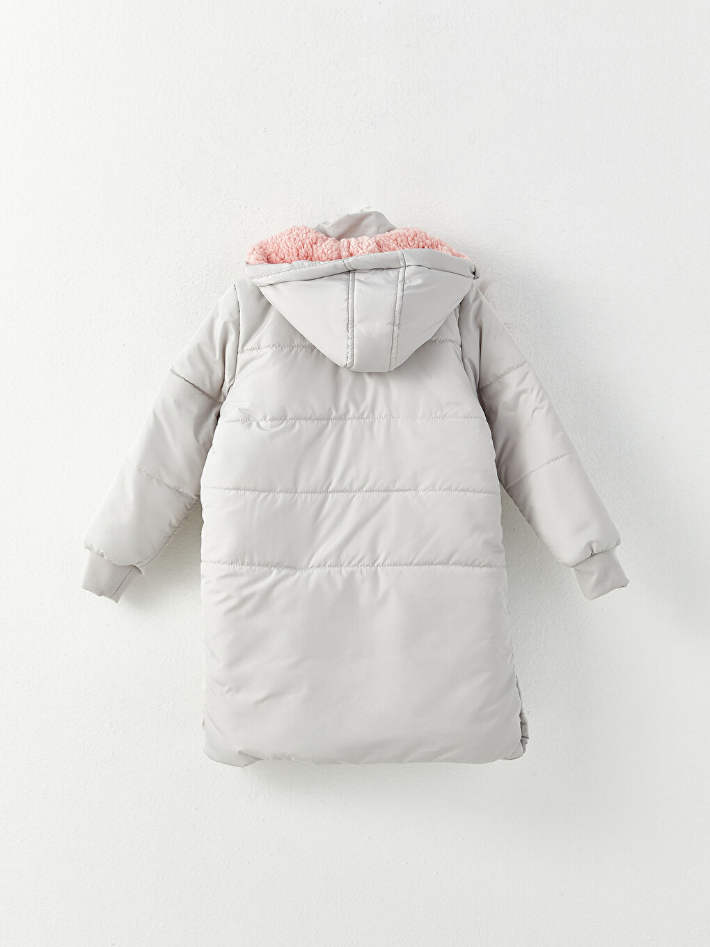 Gri Kapüşonlu Baskılı Kız Çocuk Mont-2