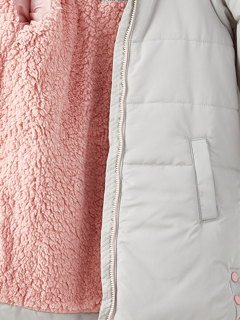 Gri Kapüşonlu Baskılı Kız Çocuk Mont-3