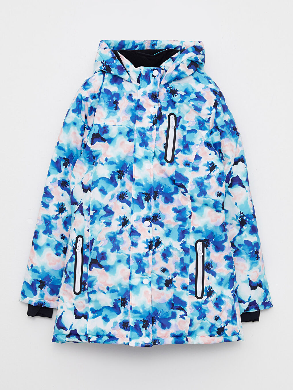 კაპიუშონიანი გოგონებისთვის სათხილამურო ქურთუკი