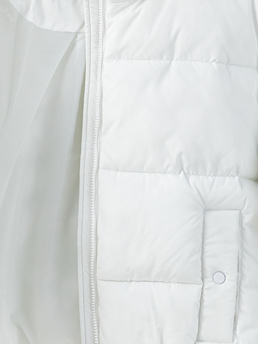 Beyaz Dik Yaka Düz Uzun Kollu Kadın Şişme Mont-7