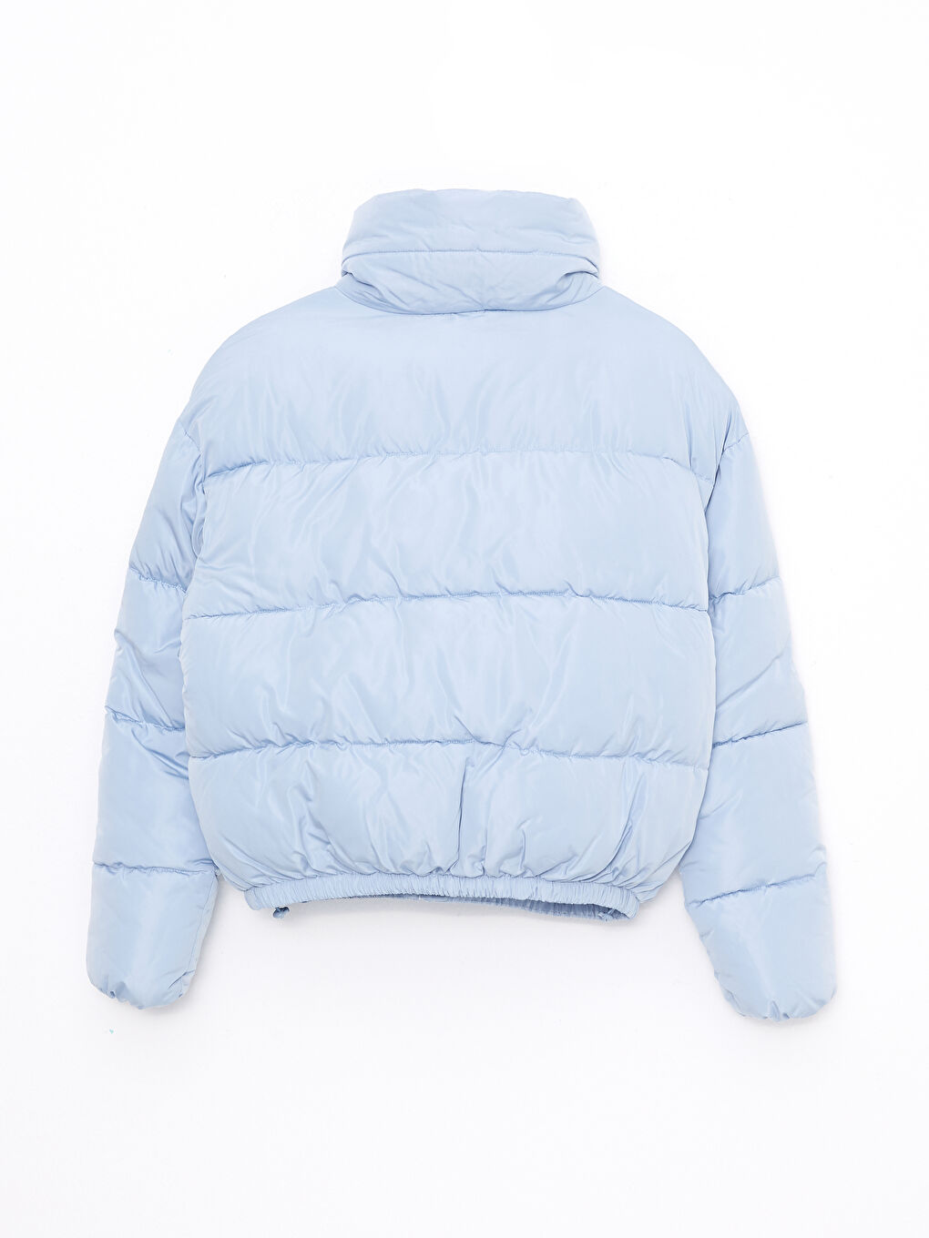 Mavi Dik Yaka Düz Uzun Kollu Kadın Şişme Mont-7