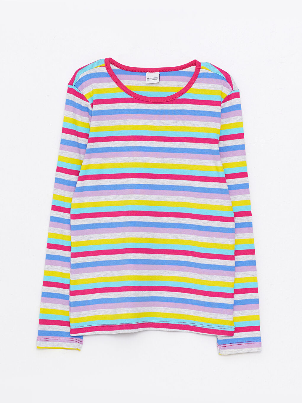 LCW Kids Crew Neck Striped Long Sleeve Cotton Girl T-shirt -W20565Z4-P8J