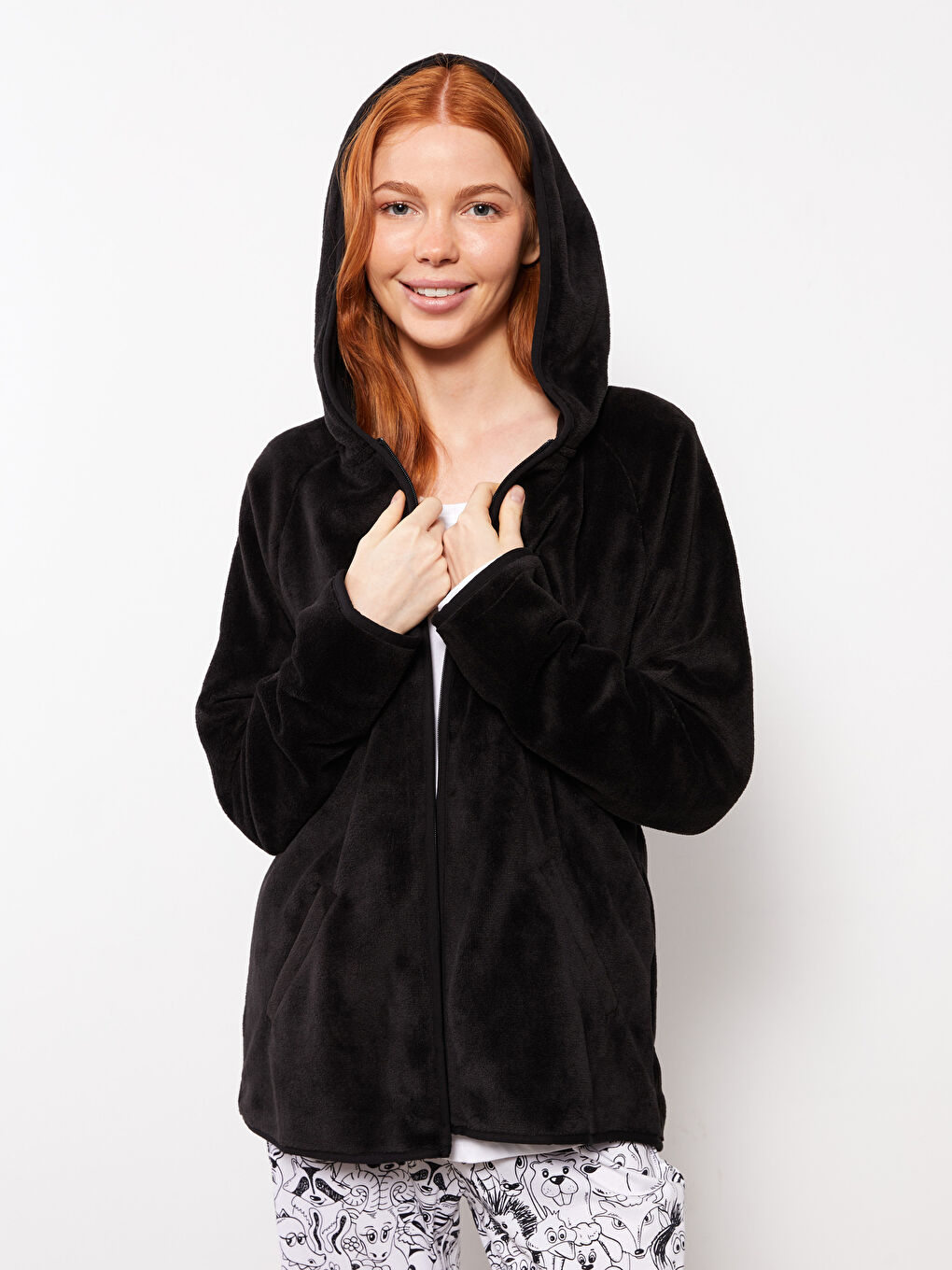 Hooded Regular Long Sleeve Women's Pajama Top-1