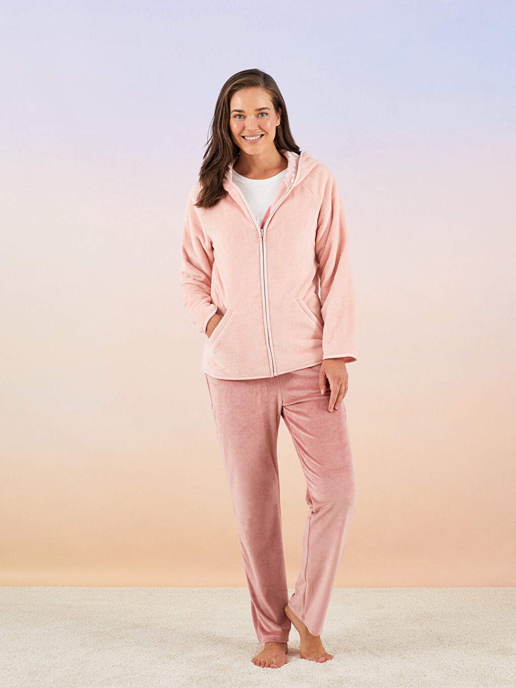 LCW DREAM Pembe Kapüşonlu Düz Uzun Kollu Kadın Pijama Üst - 2