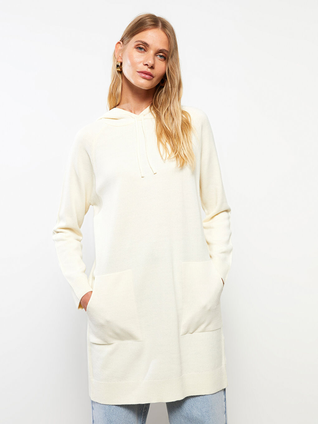 LCWAIKIKI Classic Kapuzenshirt Gerade Langarm Damen Strick Tunika -W20613Z8-R9J