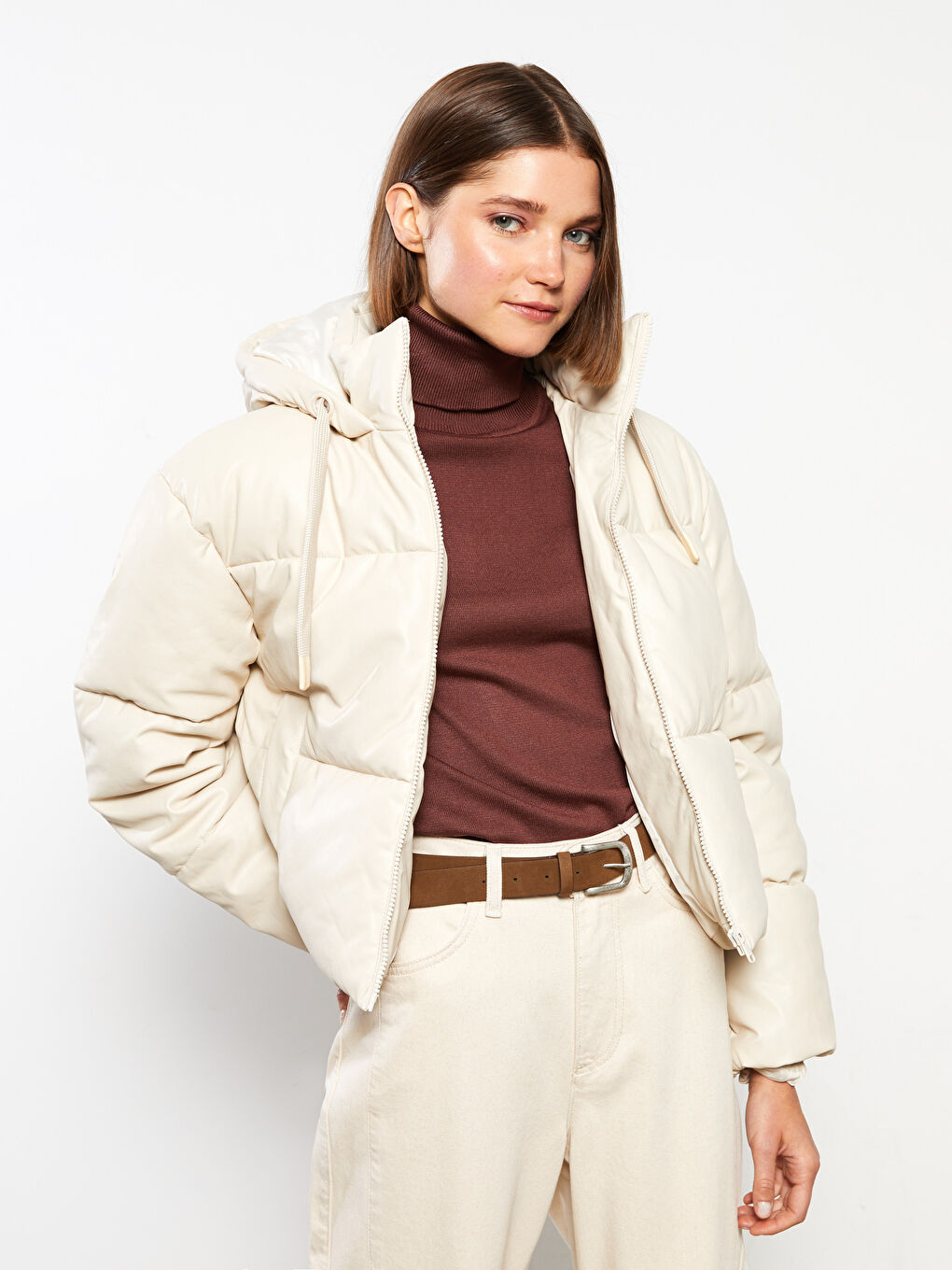 Women's Hooded Plain Puffer Coat-1