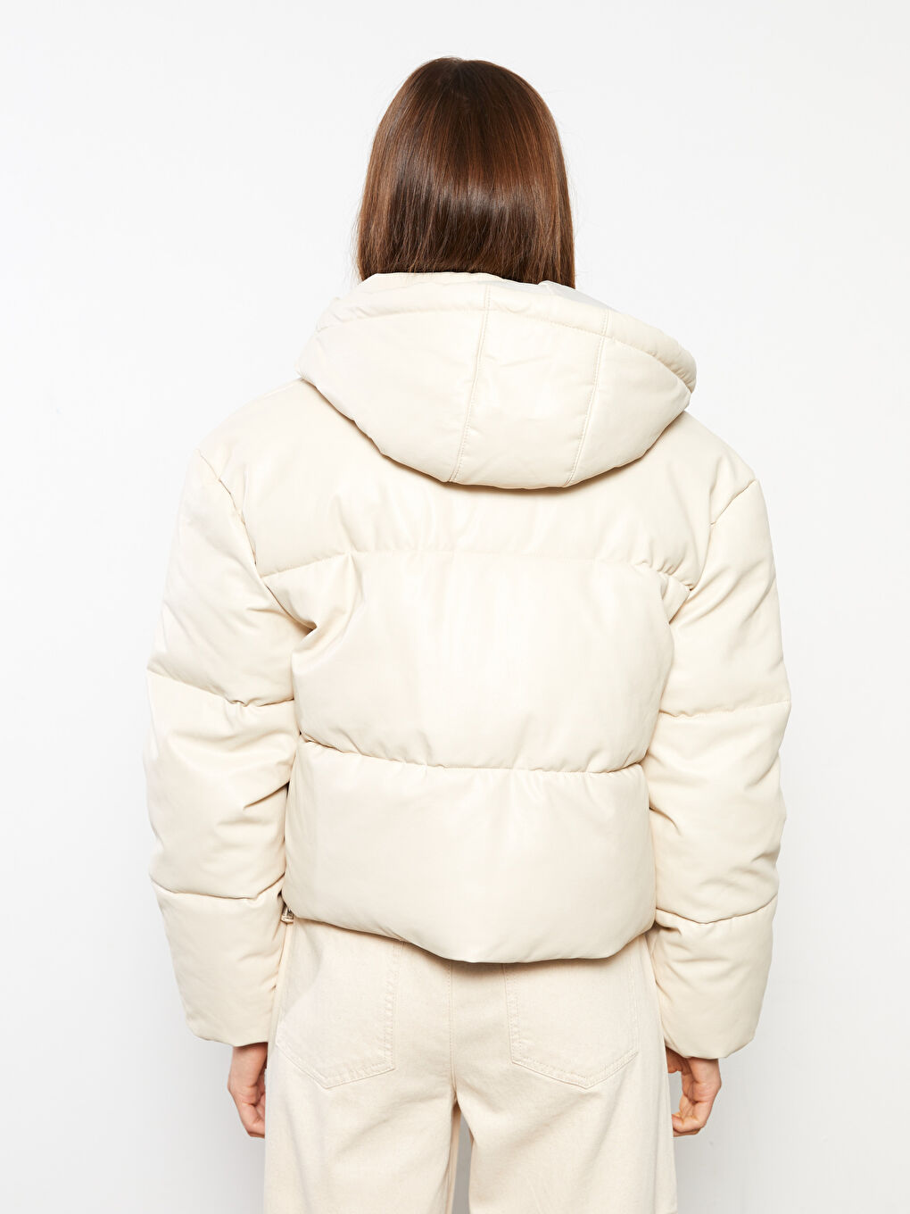 Women's Hooded Plain Puffer Coat-5