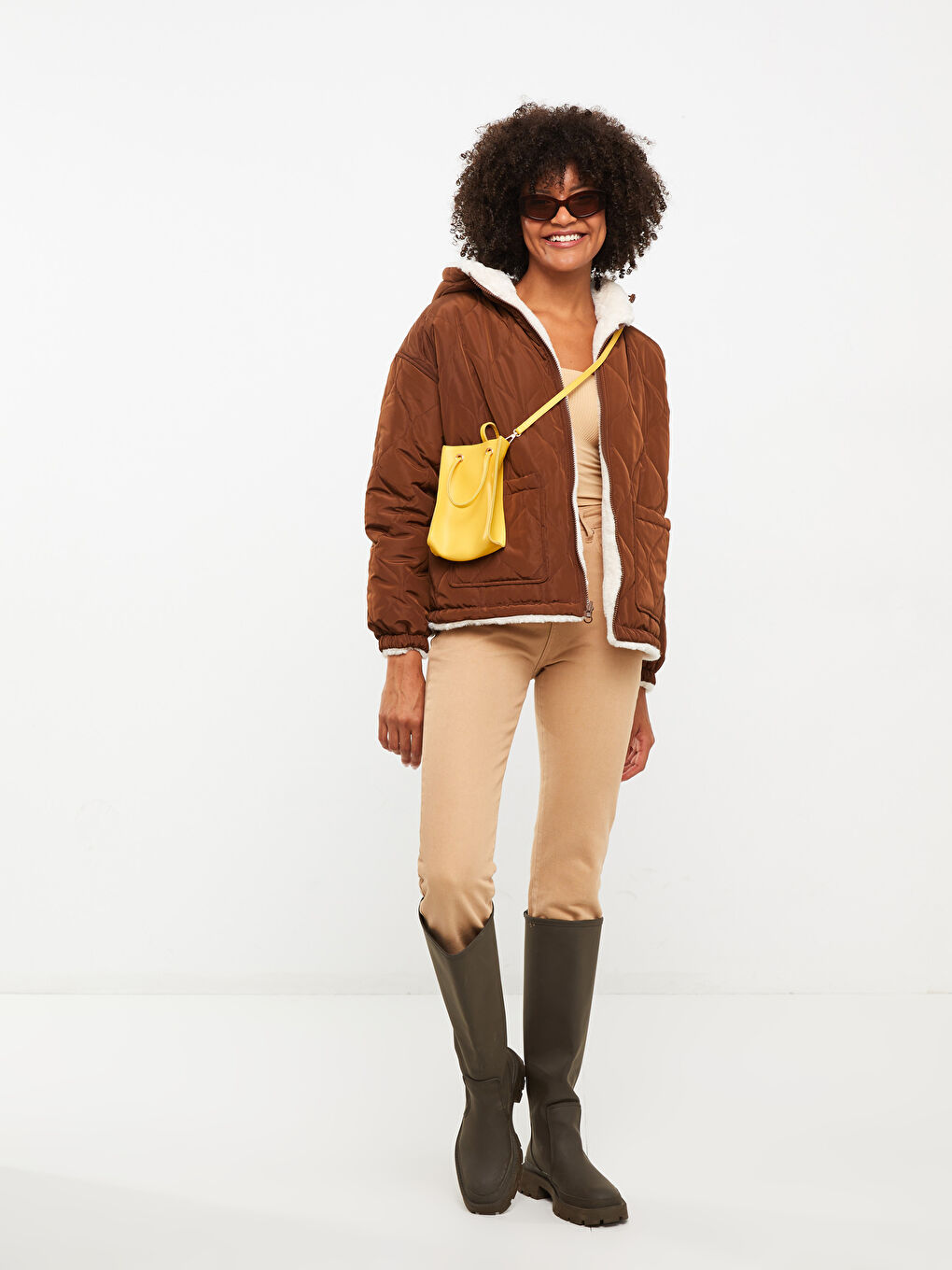 بالطو بكابوش عادي كم طويل وجهين للسيدات من قماش الكاشيت-2