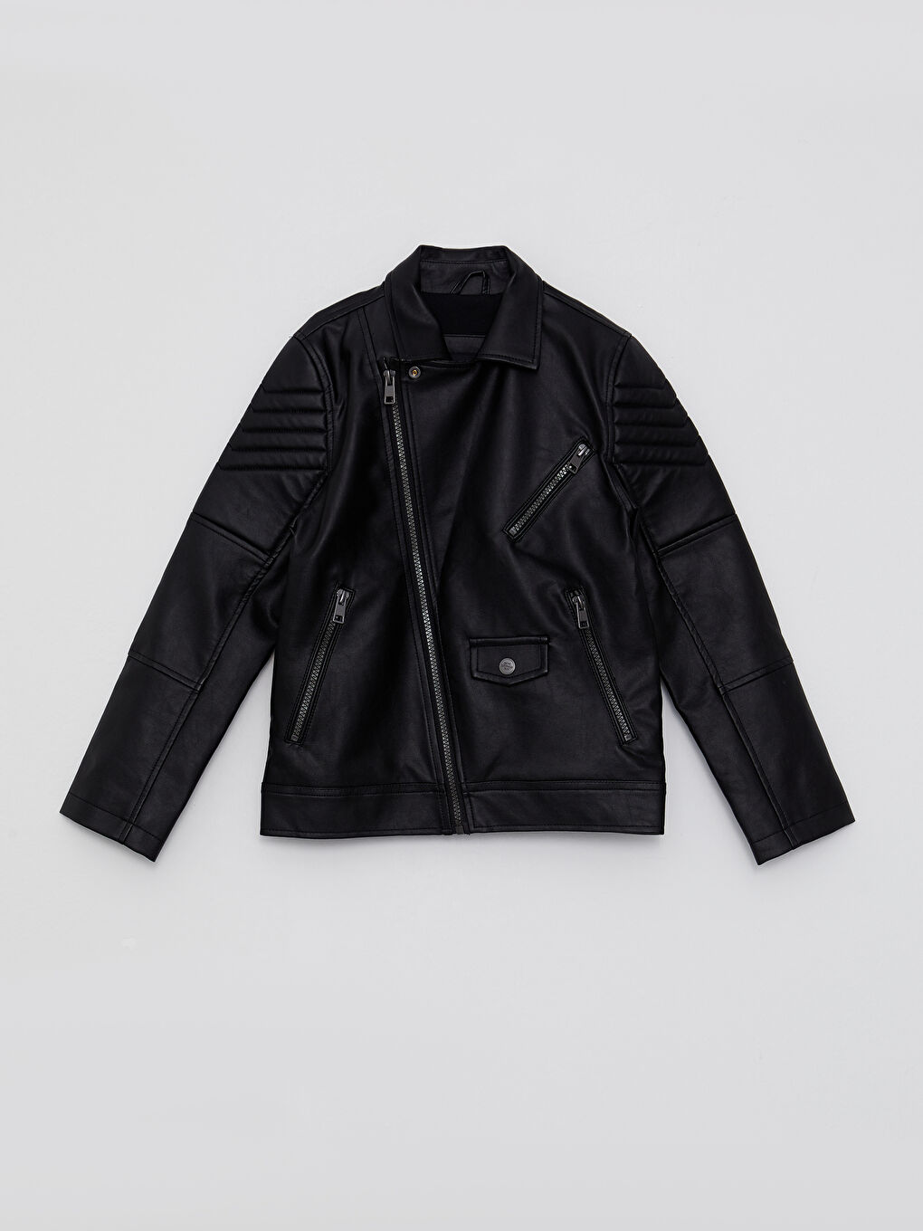 Palton Băiat din Piele Ecologică cu Guler de Cămașă