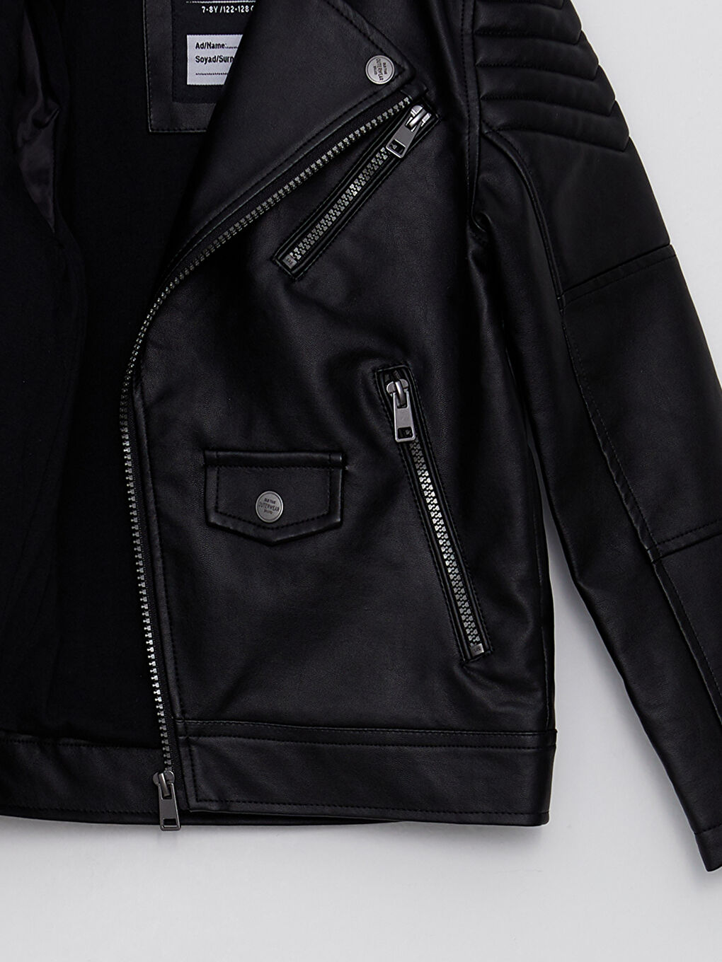 Palton Băiat din Piele Ecologică cu Guler de Cămașă-3