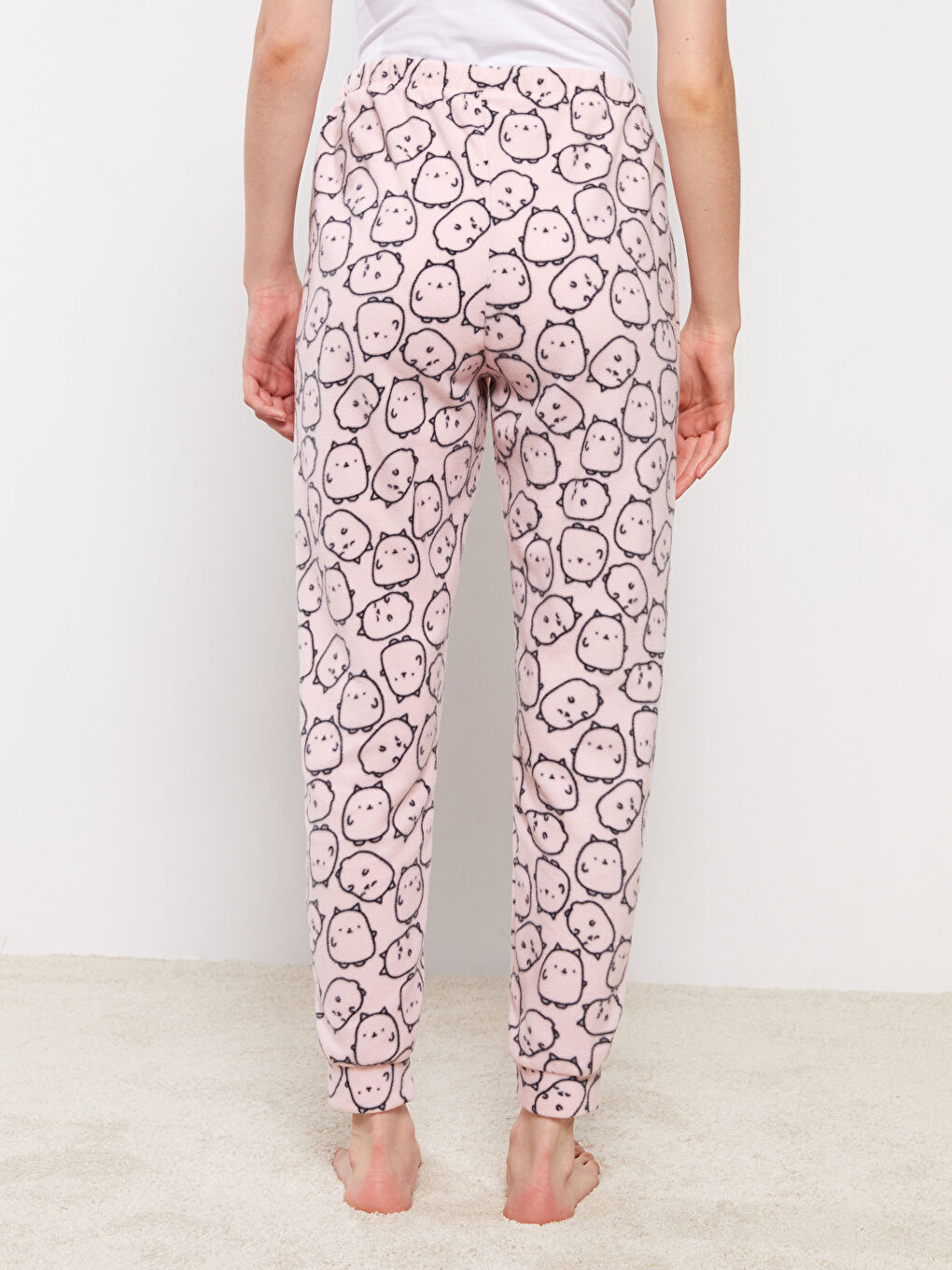 Pembe Beli Lastikli Desenli Kadın Pijama Alt-4