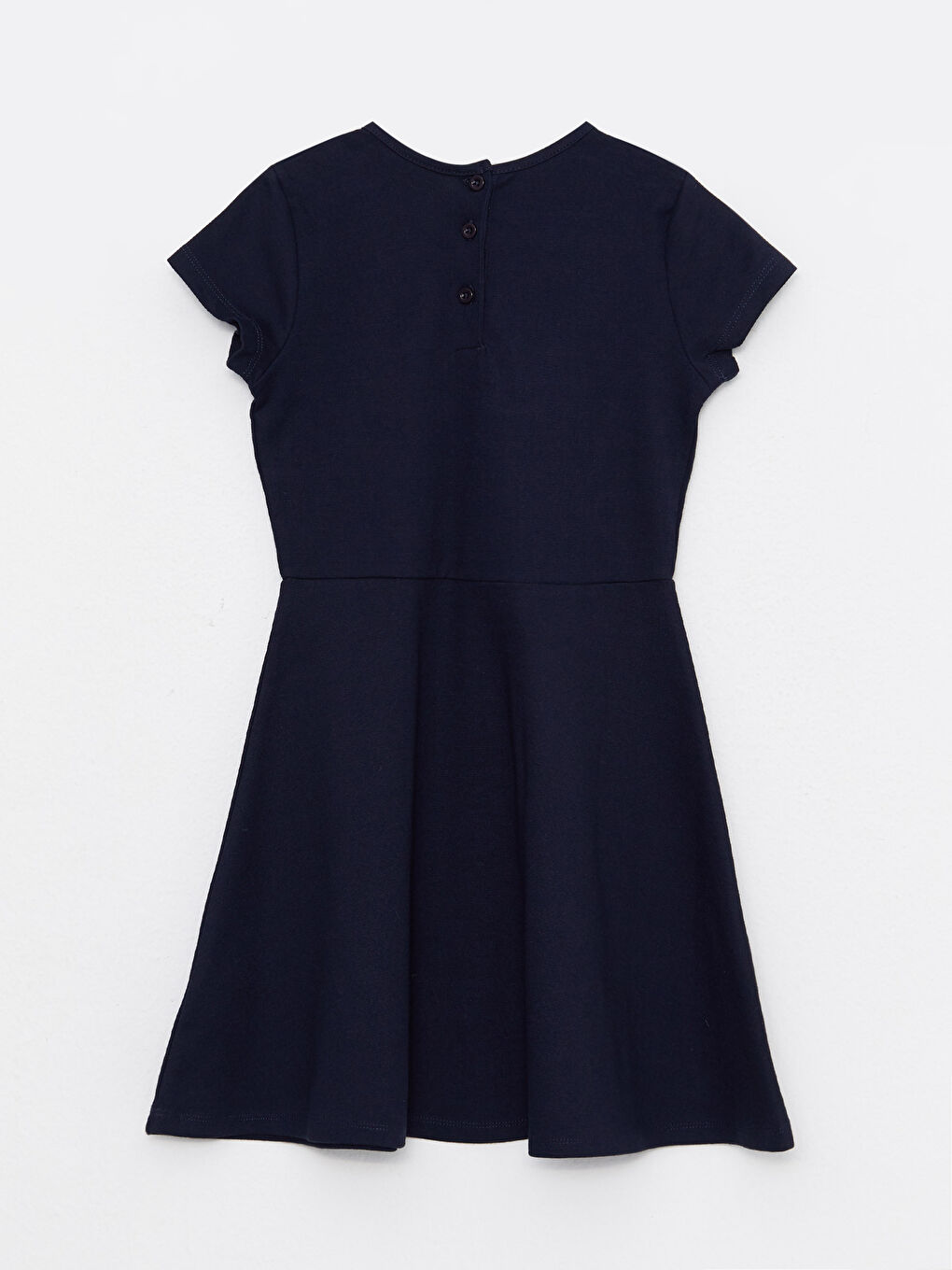 Robe Fille Basique à Col Claudine et Manches Courtes-1