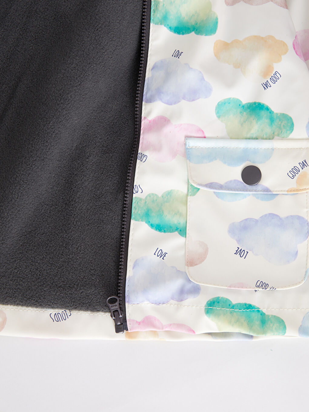 Ekru Kapüşonlu Uzun Kollu Baskılı Kız Bebek Yağmurluk-1