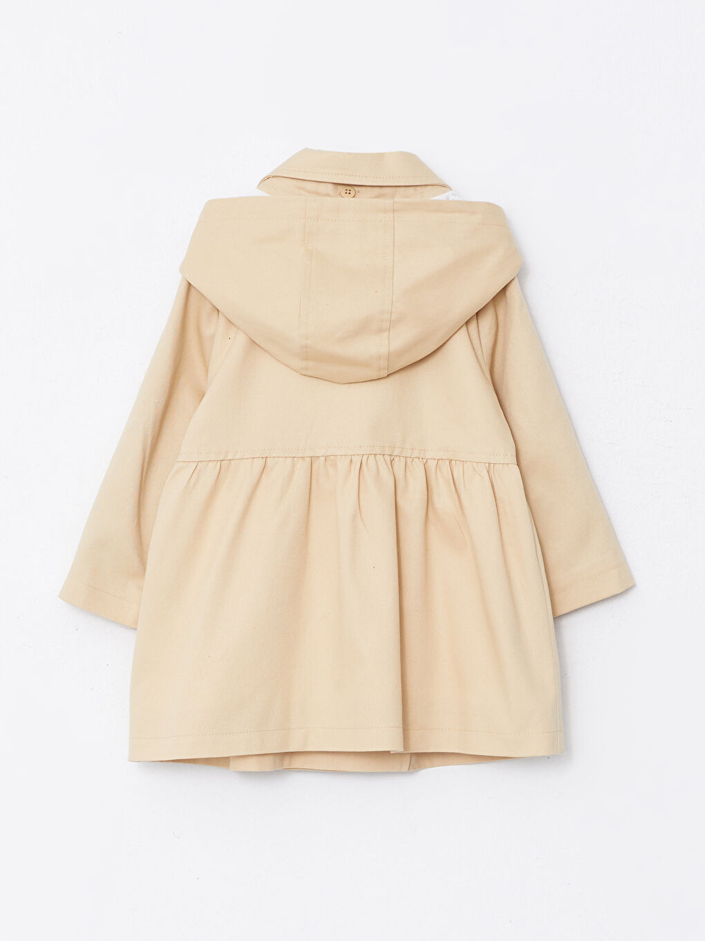 Bej Kapüşonlu Uzun Kollu Basic Kız Bebek Trençkot-2