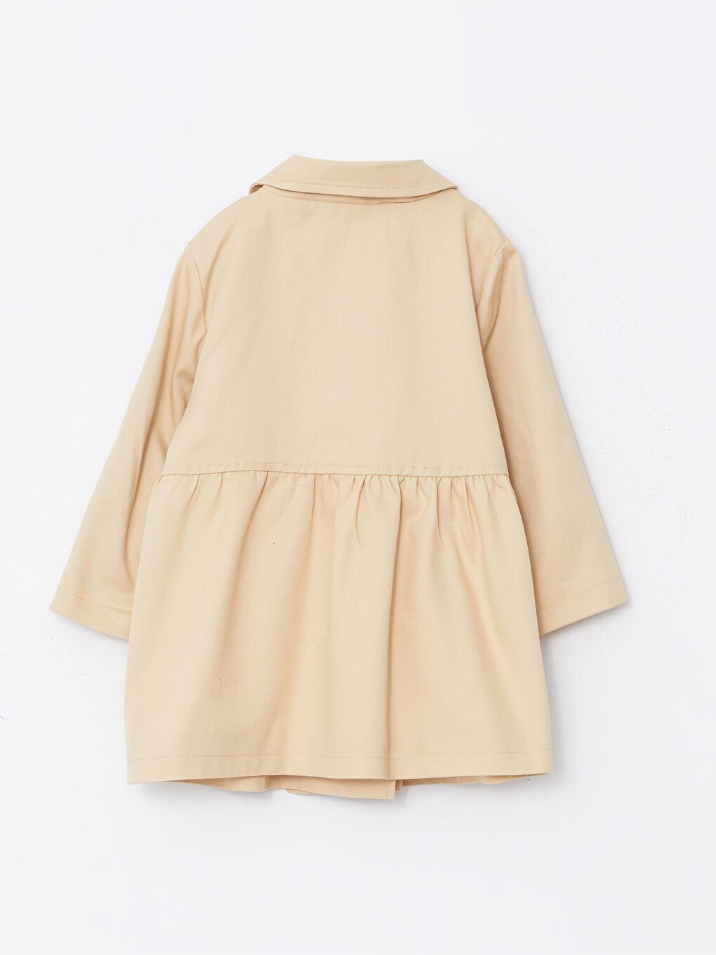 Bej Kapüşonlu Uzun Kollu Basic Kız Bebek Trençkot-3