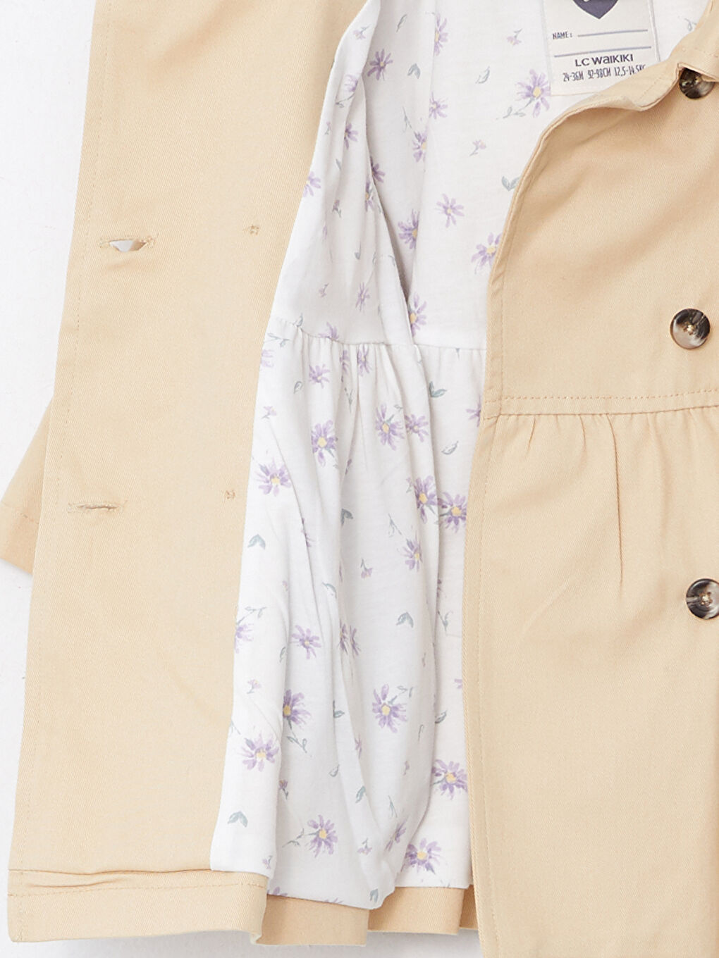 Bej Kapüşonlu Uzun Kollu Basic Kız Bebek Trençkot-4