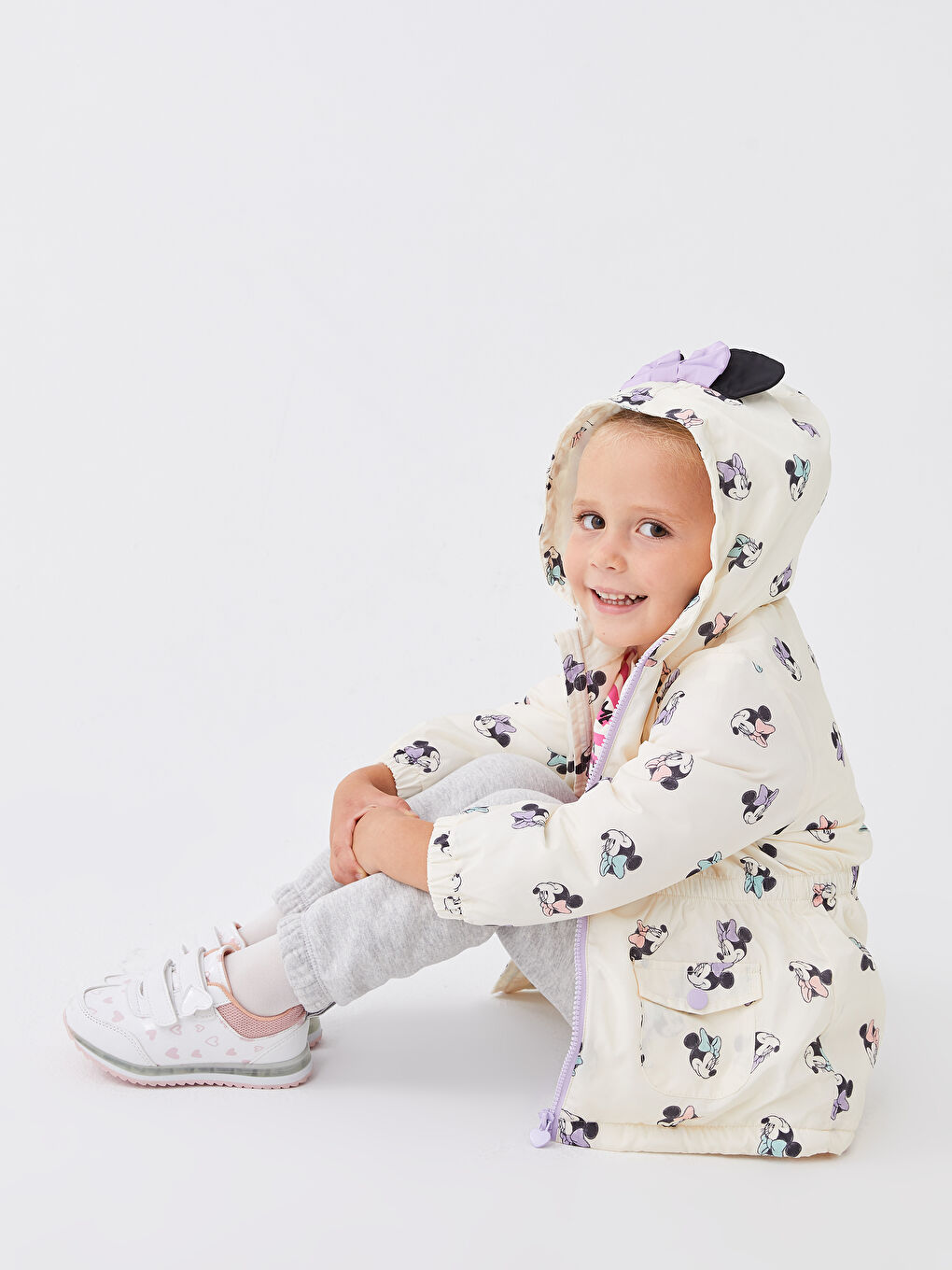 Hooded Long Sleeve Minnie Mouse Printed Baby Girl Coat-1